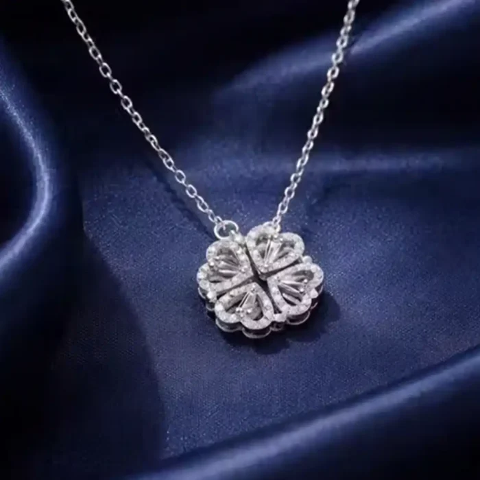 2-in-1 Silver Open Heart Clover Necklace | Crystal Pendant - Image 25