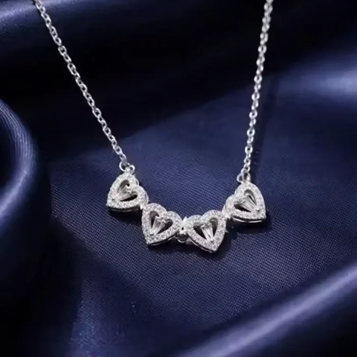 2-in-1 Silver Open Heart Clover Necklace | Crystal Pendant - Image 24
