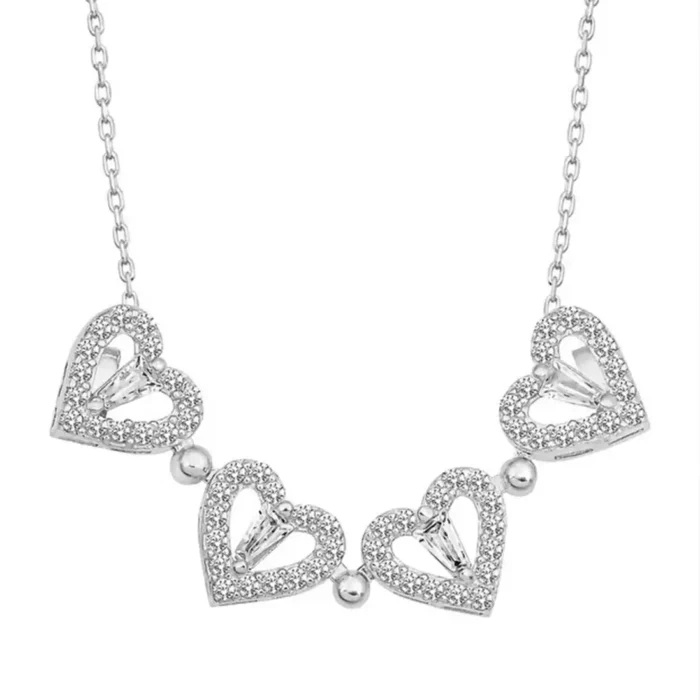 2-in-1 Silver Open Heart Clover Necklace | Crystal Pendant - Image 20