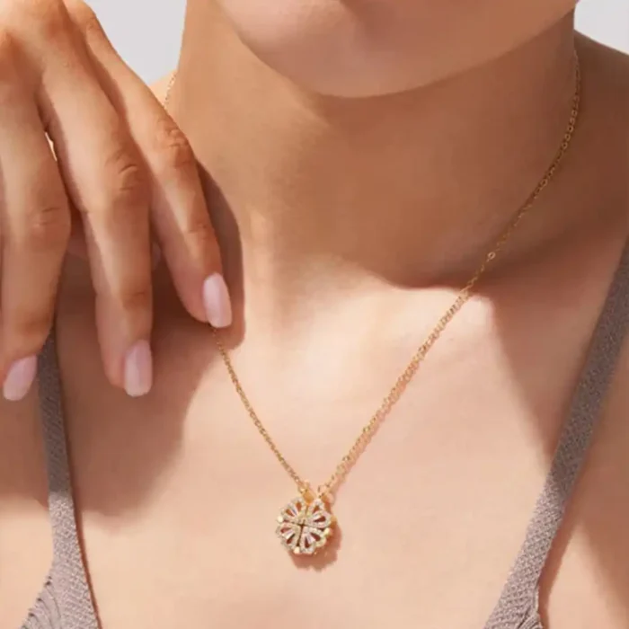 2-in-1 Gold Open Heart Clover Necklace | Crystal Pendant - Image 30