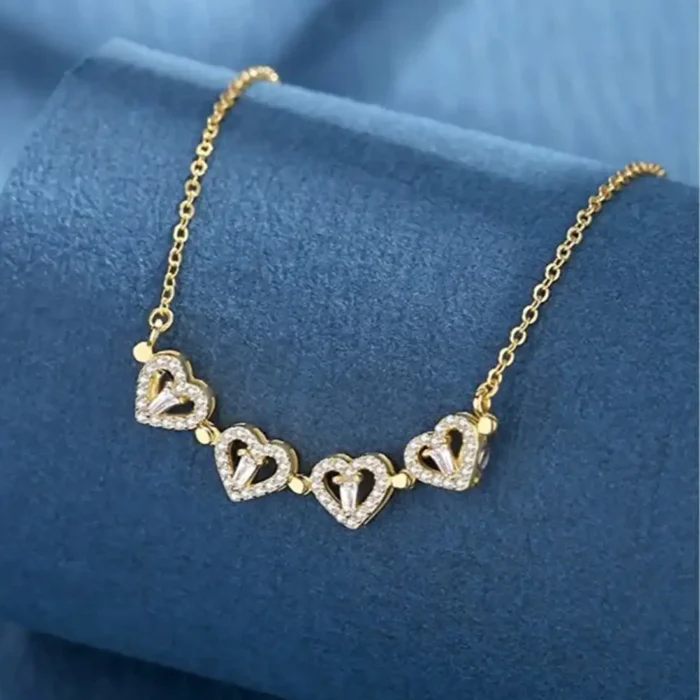 2-in-1 Gold Open Heart Clover Necklace | Crystal Pendant - Image 7