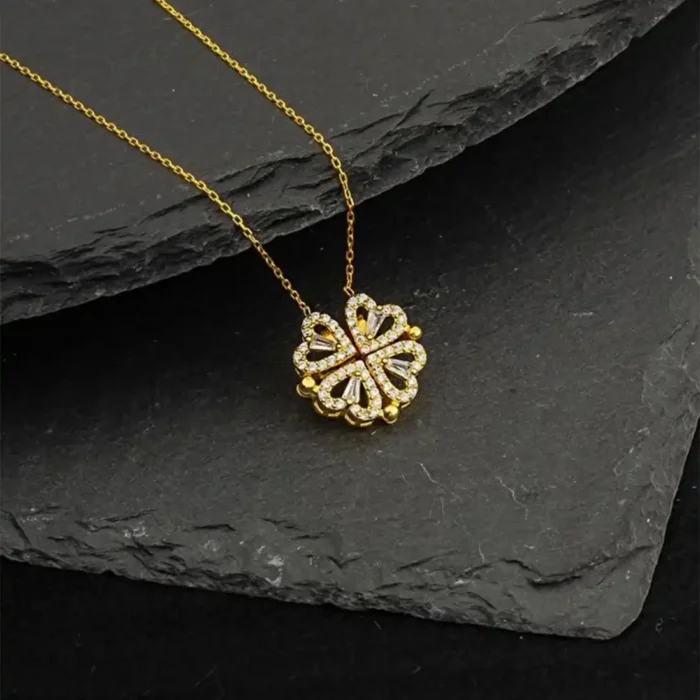 2-in-1 Gold Open Heart Clover Necklace | Crystal Pendant - Image 34