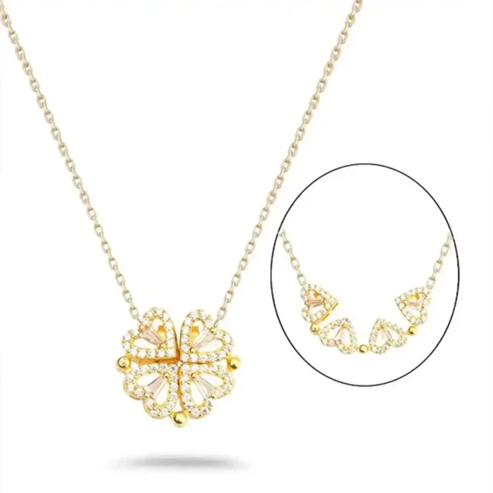 2-in-1 Gold Open Heart Clover Necklace | Crystal Pendant - Image 33
