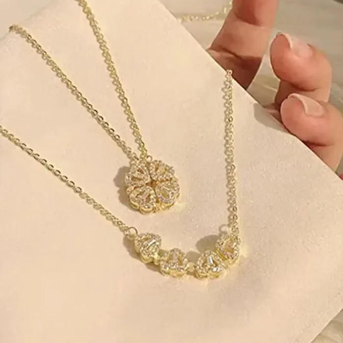 2-in-1 Gold Open Heart Clover Necklace | Crystal Pendant - Image 31