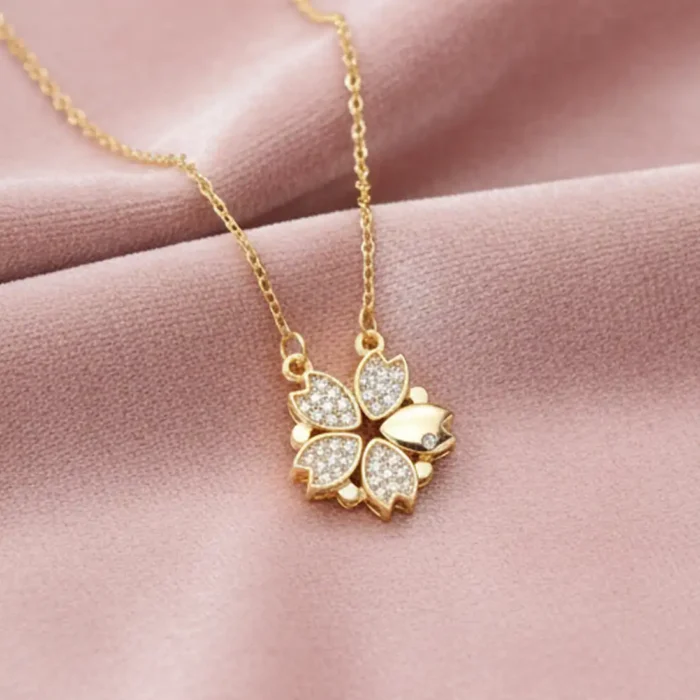 2-in-1 Gold Clover & Hearts Necklace | Crystal Pendant - Image 9