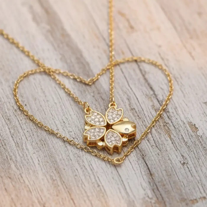 2-in-1 Gold Clover & Hearts Necklace | Crystal Pendant - Image 8