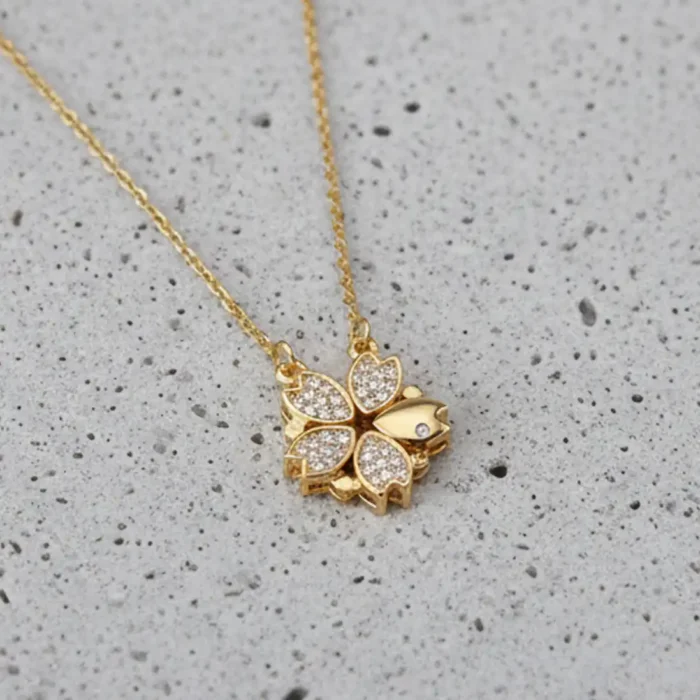 2-in-1 Gold Clover & Hearts Necklace | Crystal Pendant - Image 7