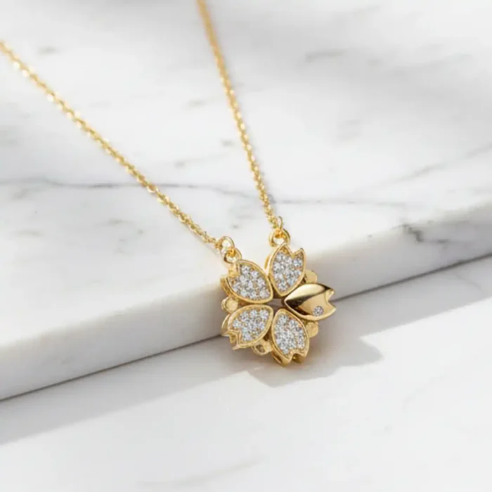 2-in-1 Gold Clover & Hearts Necklace | Crystal Pendant - Image 6