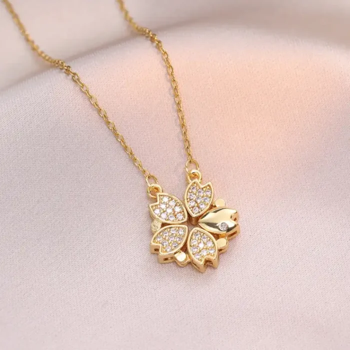 2-in-1 Gold Clover & Hearts Necklace | Crystal Pendant - Image 5