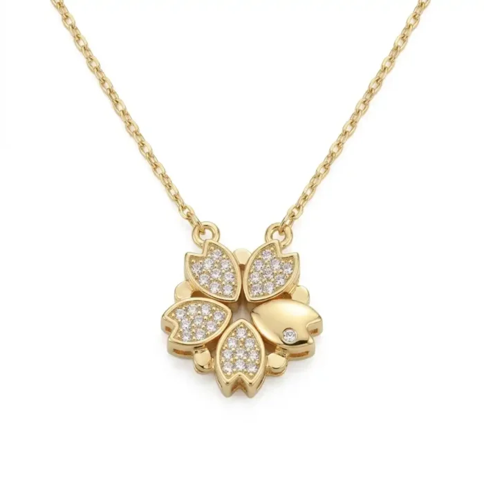 2-in-1 Gold Clover & Hearts Necklace | Crystal Pendant - Image 3