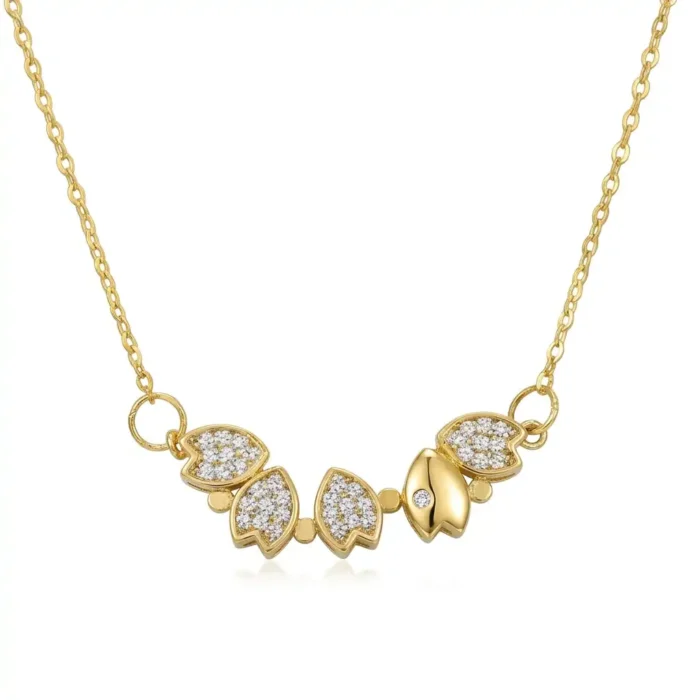 2-in-1 Gold Clover & Hearts Necklace | Crystal Pendant - Image 2