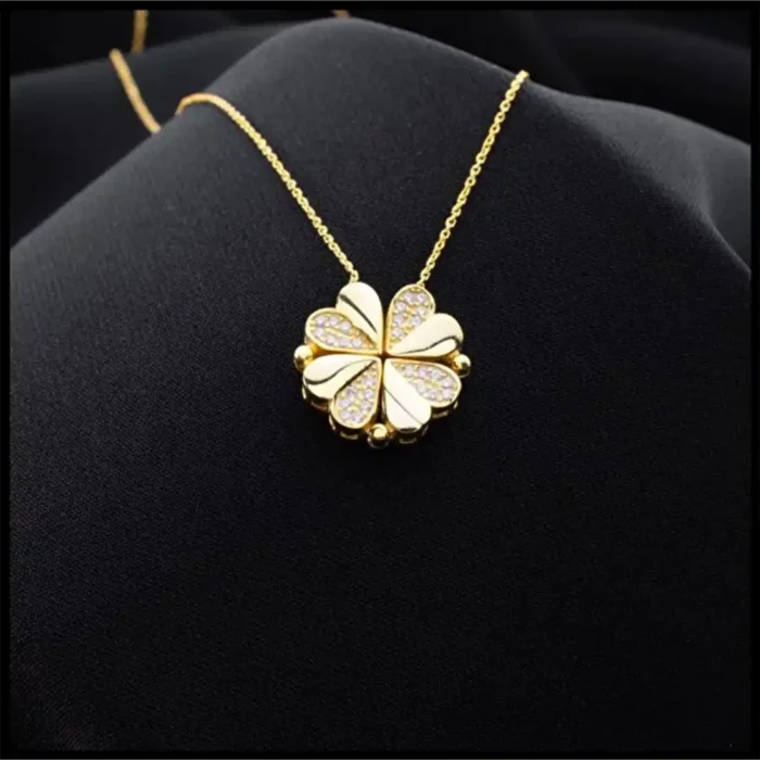 2-in-1 Gold White Clover Necklace | Crystal Heart Pendant - Image 7