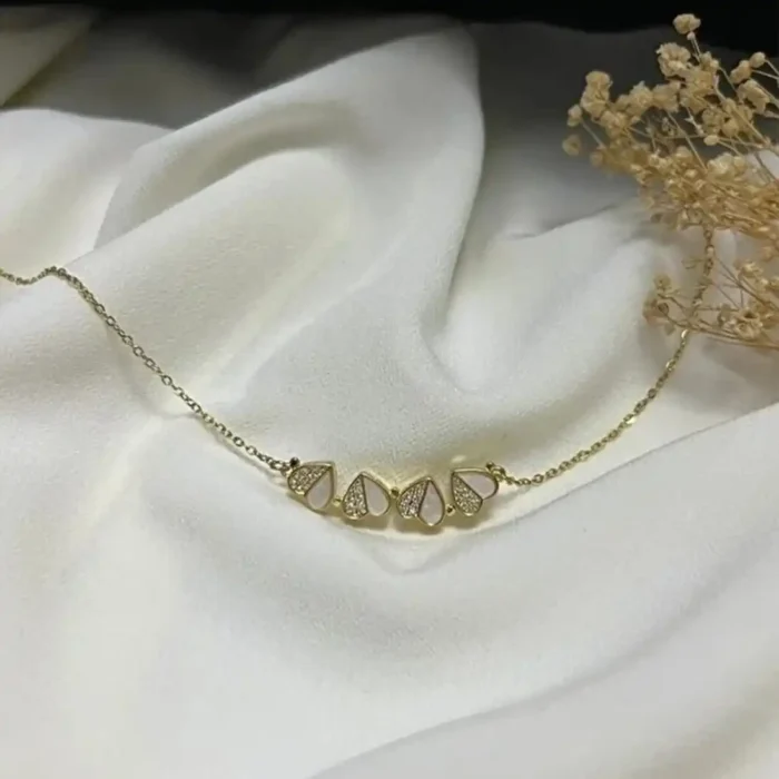 2-in-1 Gold White Clover Necklace | Crystal Heart Pendant - Image 4