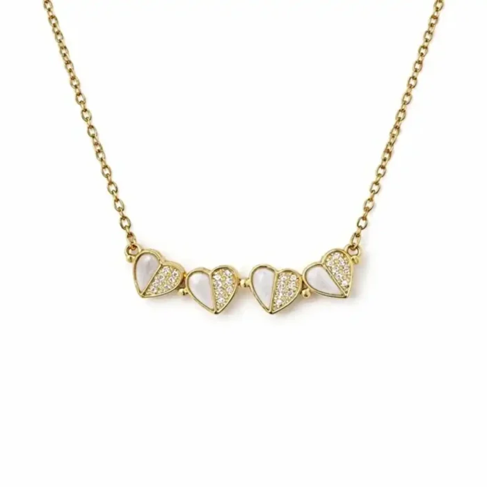2-in-1 Gold White Clover Necklace | Crystal Heart Pendant - Image 2