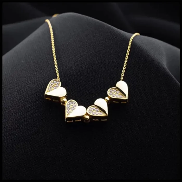 2-in-1 Gold White Clover Necklace | Crystal Heart Pendant - Image 11