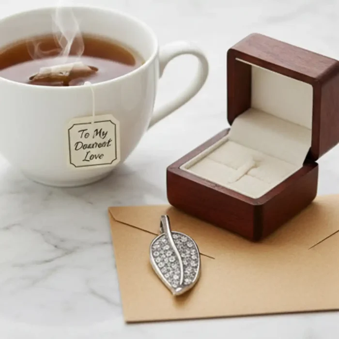 Silver Crystal Leaf Necklace | Botanical Pendant - Image 9