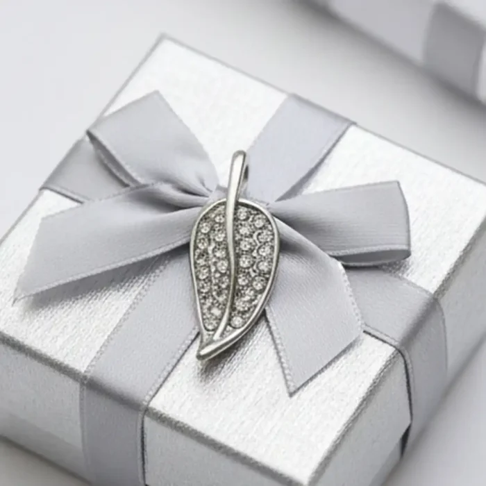 Silver Crystal Leaf Necklace | Botanical Pendant - Image 8