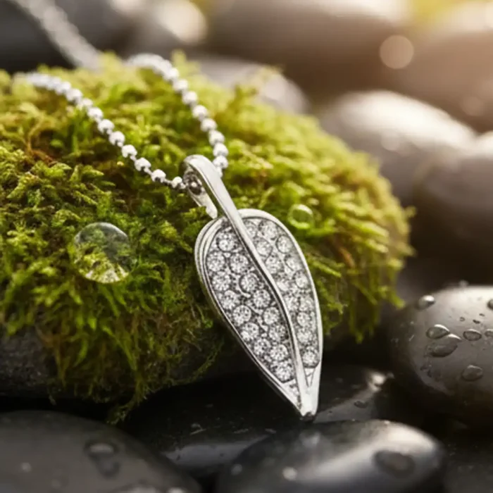 Silver Crystal Leaf Necklace | Botanical Pendant - Image 6