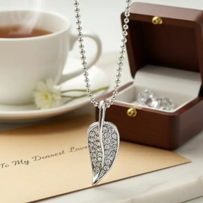 Silver Crystal Leaf Necklace | Botanical Pendant - Image 5