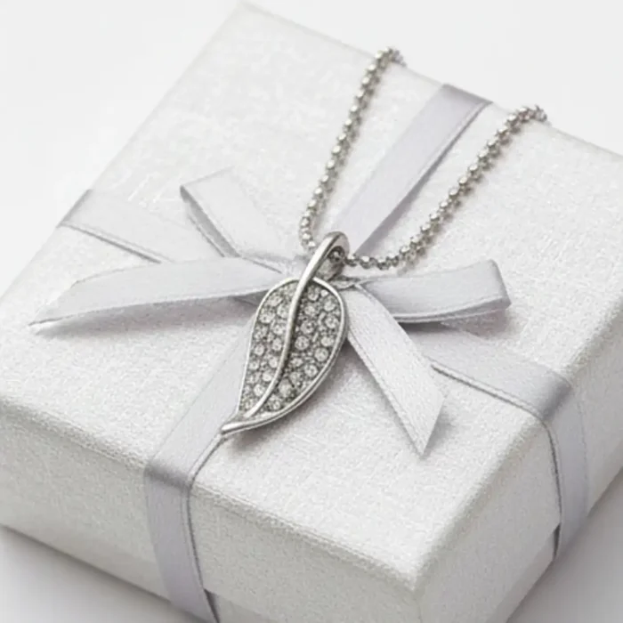 Silver Crystal Leaf Necklace | Botanical Pendant - Image 4