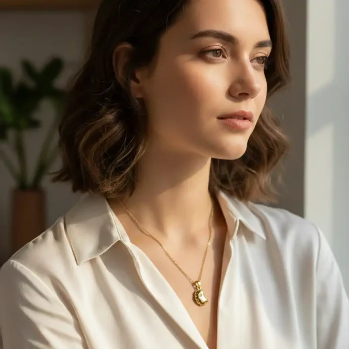 Minimalist Gold Organic Shell Necklace | Crystal Pendant - Image 7