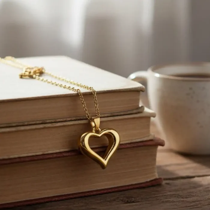 Gold Open Heart Necklace | 3D Minimalist Pendant - Image 2