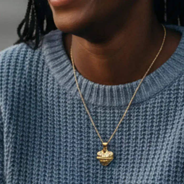 Gold "Chocolate" Heart Necklace | 3D Engraved Pendant - Image 3