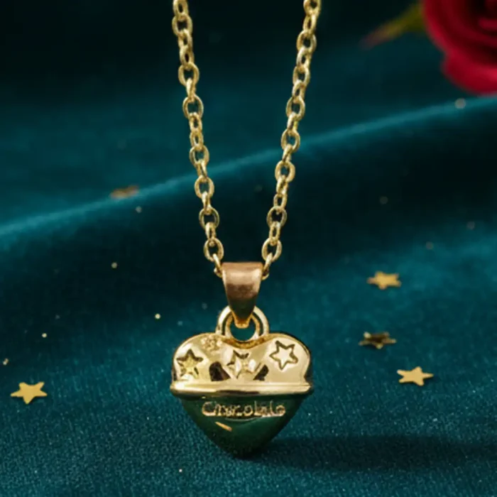 Gold "Chocolate" Heart Necklace | 3D Engraved Pendant - Image 11
