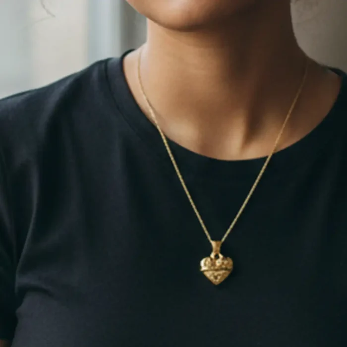 Gold "Chocolate" Heart Necklace | 3D Engraved Pendant - Image 4