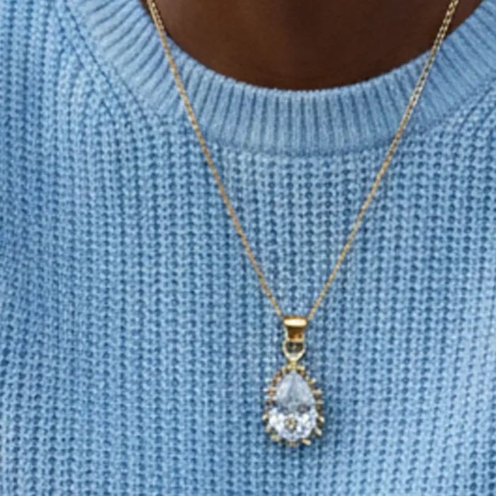 Gold Teardrop Sunburst Necklace | Crystal Pendant - Image 4