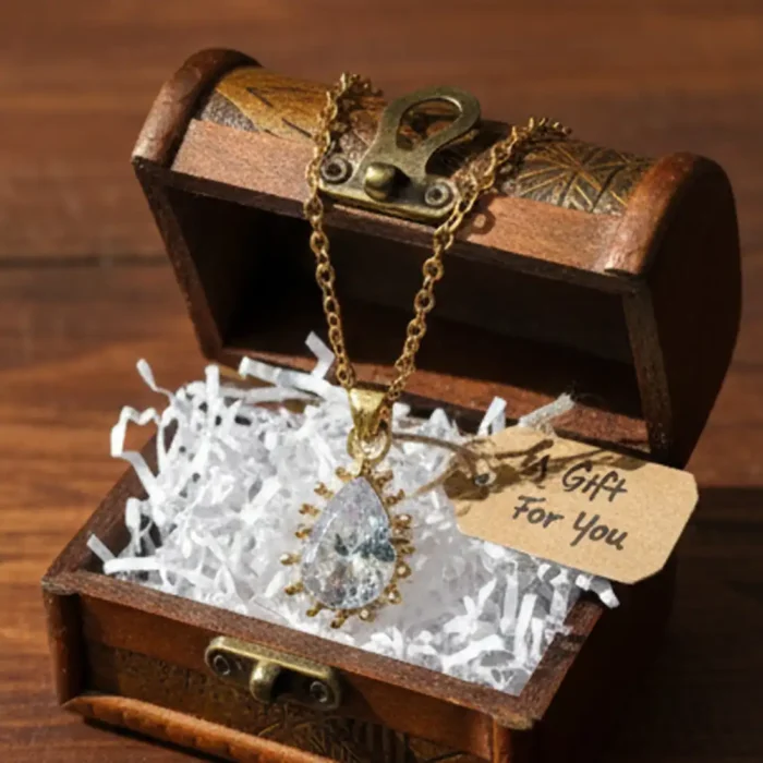 Gold Teardrop Sunburst Necklace | Crystal Pendant - Image 7