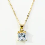 Gold Princess-Cut Crystal Necklace | Crown Pendant