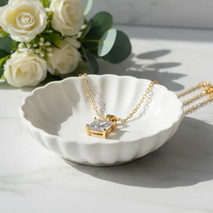 Gold Princess-Cut Crystal Necklace | Crown Pendant - Image 14