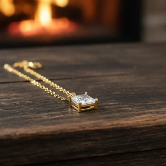 Gold Princess-Cut Crystal Necklace | Crown Pendant - Image 13