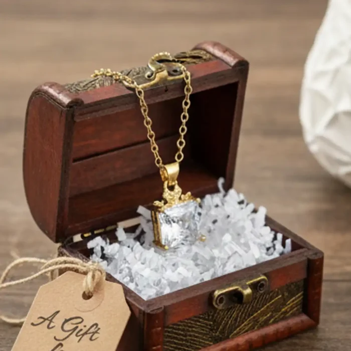 Gold Princess-Cut Crystal Necklace | Crown Pendant - Image 9