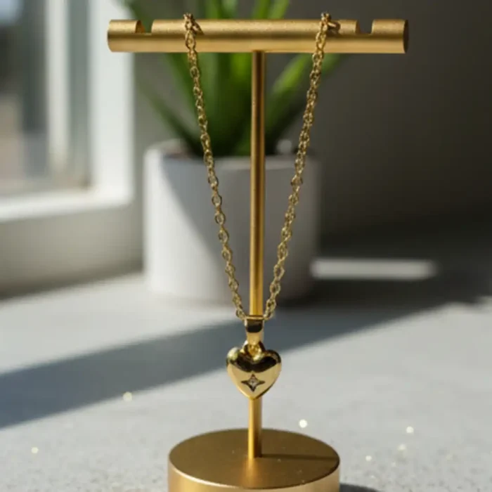 Gold Starburst Heart Necklace | Dainty Crystal Pendant - Image 7