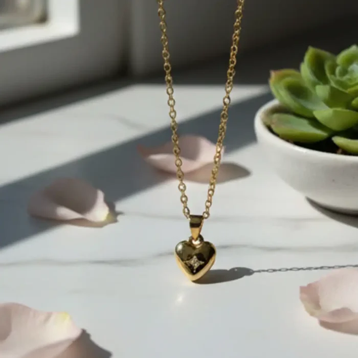 Gold Starburst Heart Necklace | Dainty Crystal Pendant - Image 6
