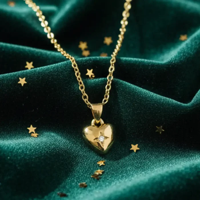 Gold Starburst Heart Necklace | Dainty Crystal Pendant - Image 5