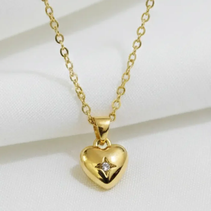 Gold Starburst Heart Necklace | Dainty Crystal Pendant - Image 4