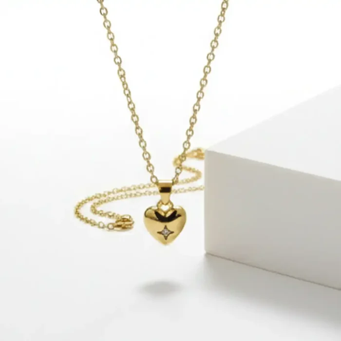 Gold Starburst Heart Necklace | Dainty Crystal Pendant - Image 3