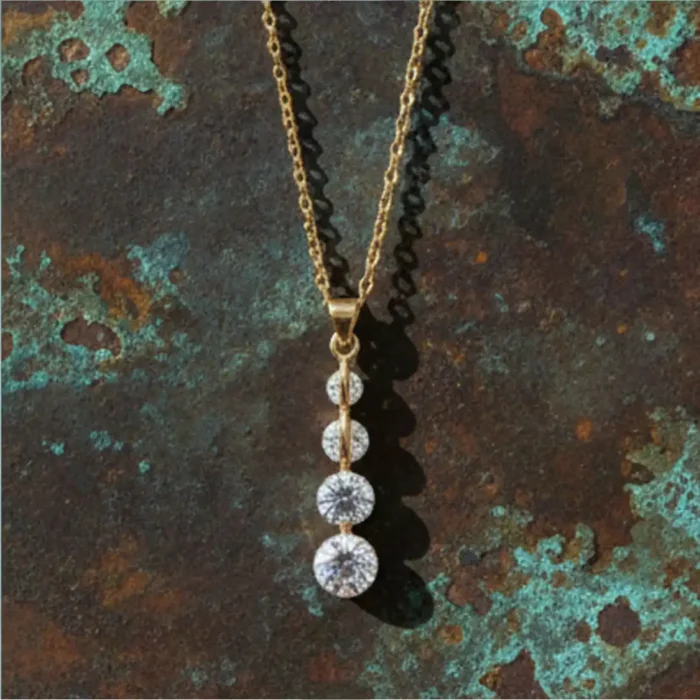Gold Graduated Crystal Drop Necklace | Linear Pendant - Image 14