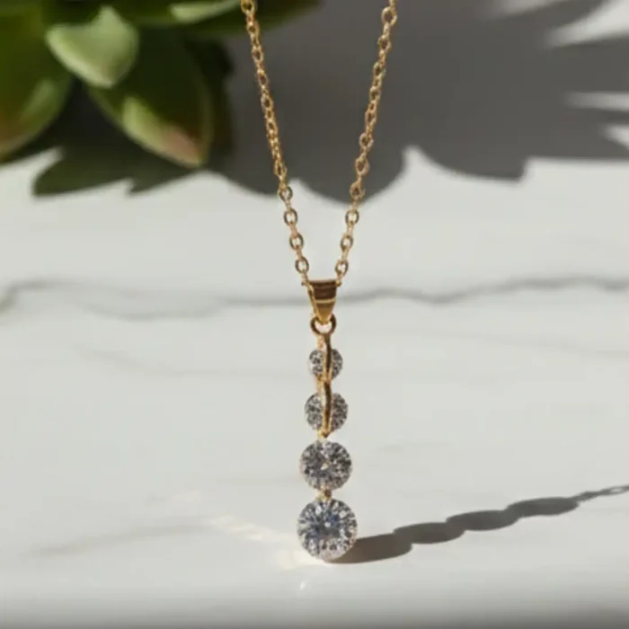 Gold Graduated Crystal Drop Necklace | Linear Pendant - Image 5