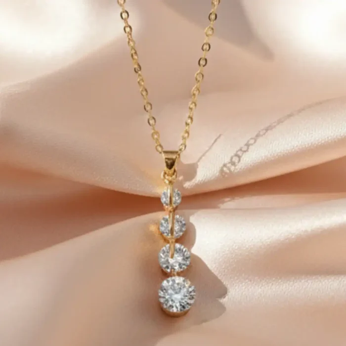 Gold Graduated Crystal Drop Necklace | Linear Pendant - Image 4
