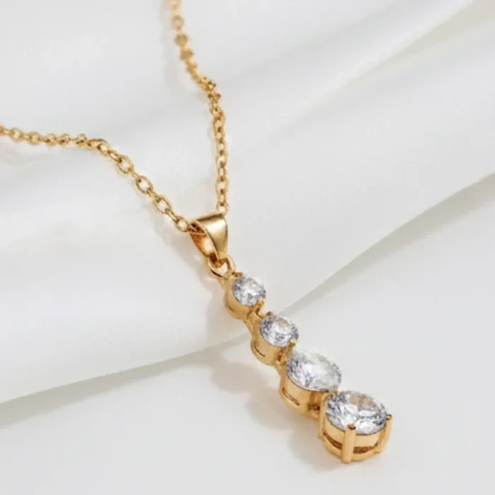 Gold Graduated Crystal Drop Necklace | Linear Pendant - Image 3