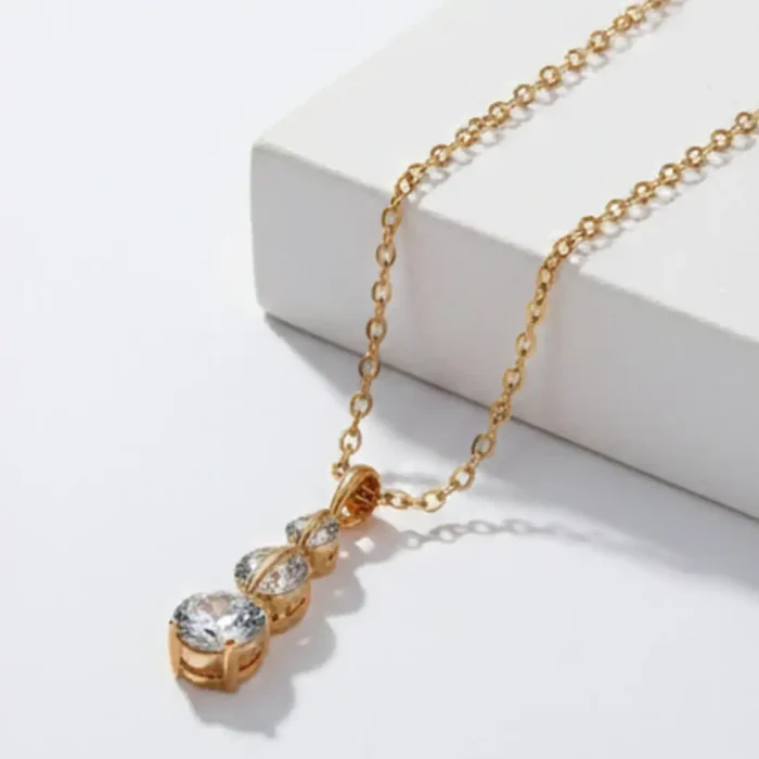 Gold Graduated Crystal Drop Necklace | Linear Pendant - Image 2