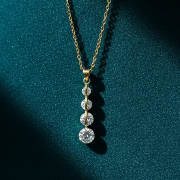 Gold Graduated Crystal Drop Necklace | Linear Pendant - Image 13