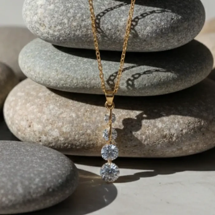 Gold Graduated Crystal Drop Necklace | Linear Pendant - Image 12