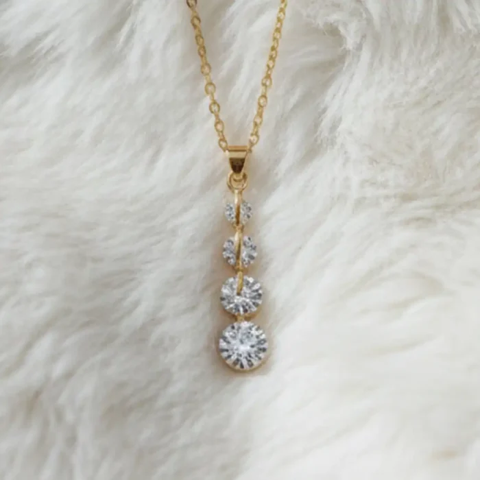 Gold Graduated Crystal Drop Necklace | Linear Pendant - Image 11