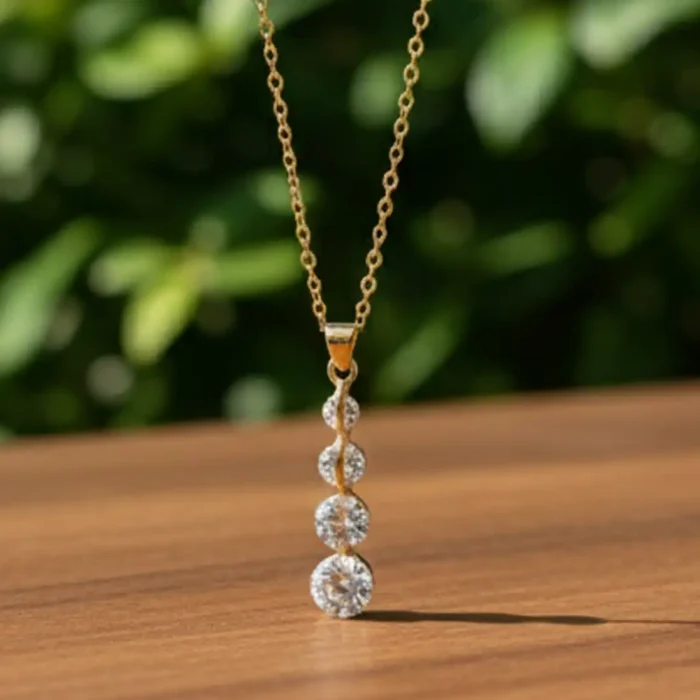 Gold Graduated Crystal Drop Necklace | Linear Pendant - Image 6
