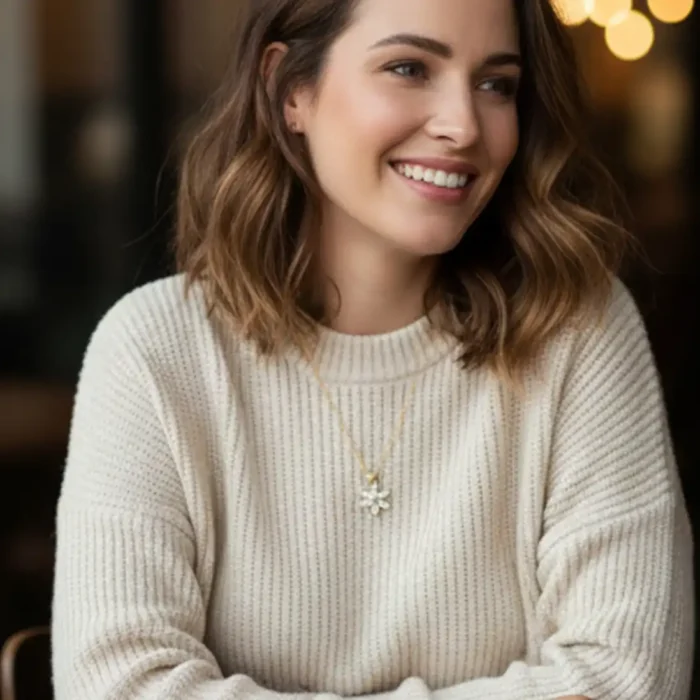 Gold Crystal Marquise Flower Necklace | Snowflake Petal Pendant - Image 6